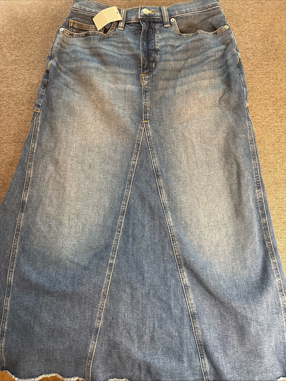 Lands' End Women's Blue Denim A-Line Maxi Skirt Raw Hem Sz 6